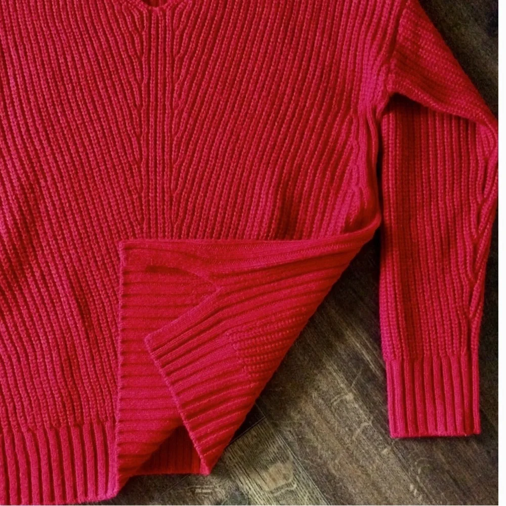 a.n.a. Oversized V-neck Shaker Sweater Red M